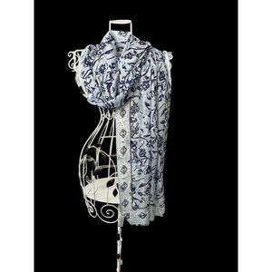 Vera Bradley Perennials Misty Surf Blue Rayon Scarf With Fringe 30" x 75" NWT